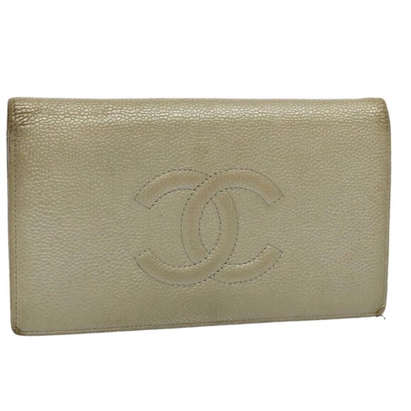 CHANEL Wallet Caviar Skin Silver CC Auth bs9534 - Picture 1 of 15